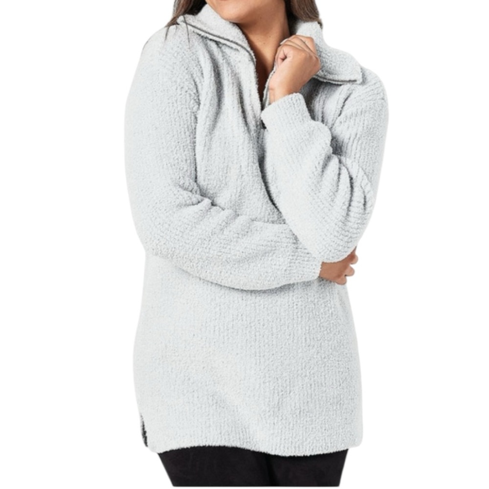 New BAREFOOT DREAMS Light Blue Cozy Chic Half Zip Tunic Sweater Ocean Sz S